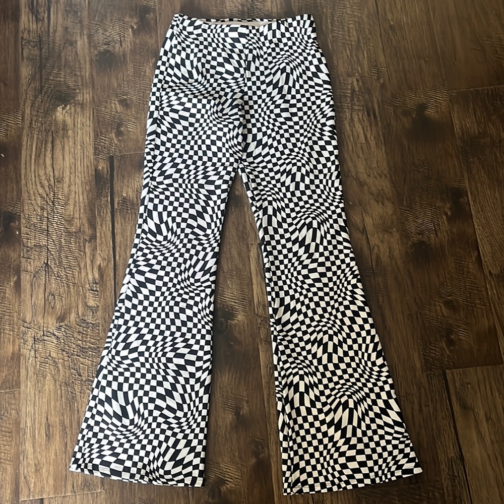 checkered flare pants